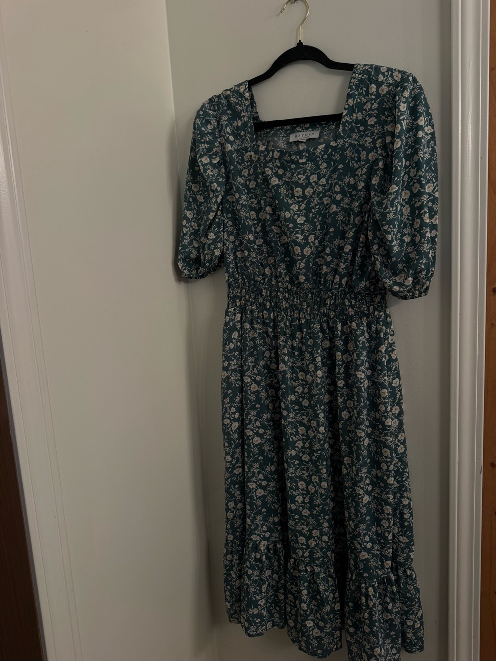 Hayden Teal Floral Square-Neck Midi Dress